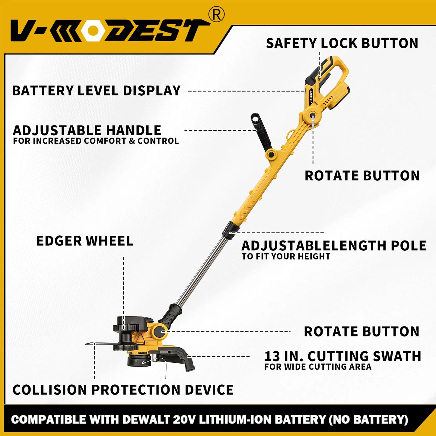 For DEWALT 20V Battery 12in. Cordless String Trimmer&Edger Brushless Weed Wacker